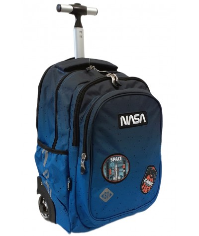 Plecak na kółkach dla chłopca ST.RIGHT NASA SPACE MOON z naszywkami TB01