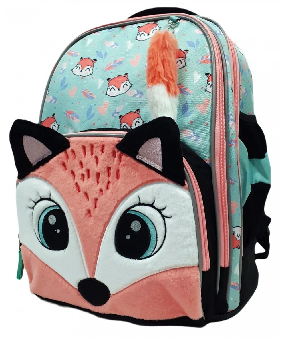 Plecak tornister dla dzieci BAMBINO FOX LIS pluszowy lekki PREMIUM + ogonek