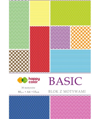 Papier ozdobny blok dekoracyjny z motywami Happy Colors basic A4 wzory