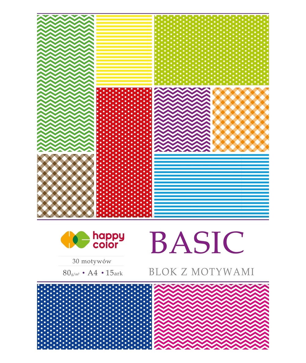 Papier ozdobny blok dekoracyjny z motywami Happy Colors basic A4 wzory