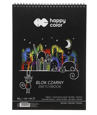 Papier ozdobny czarny na spirali Koty Happy Color A4 40 arkuszy
