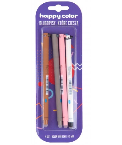 Długopis zmazywalny Happy Color 4szt Uszaki niebieski wkład