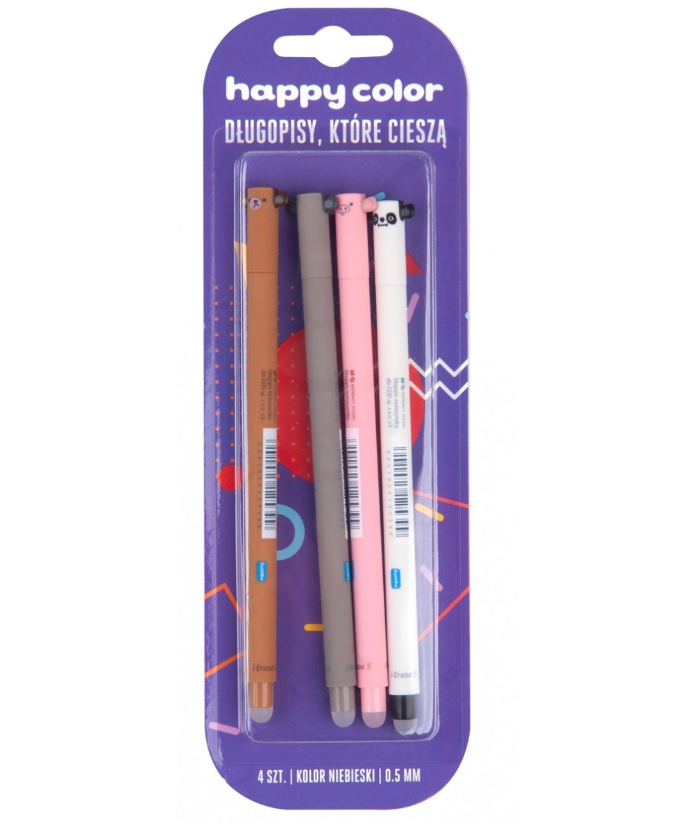Długopis zmazywalny Happy Color 4szt Uszaki niebieski wkład