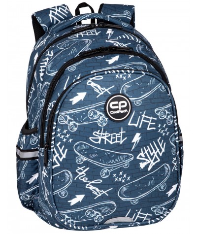 Plecak dla chłopca CoolPack deskorolki STREET LIFE do 1 klasy niebieski JERRY 21L