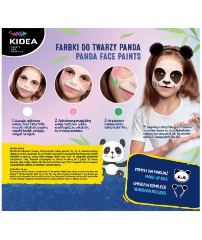 Farbki do malowania twarzy KIDEA zestaw z opaską PANDA