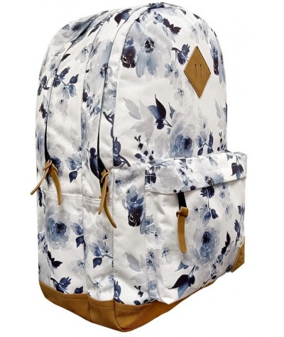 Plecak młodzieżowy damski niebieskie kwiaty Paul&Co vintage biały Incood 27L