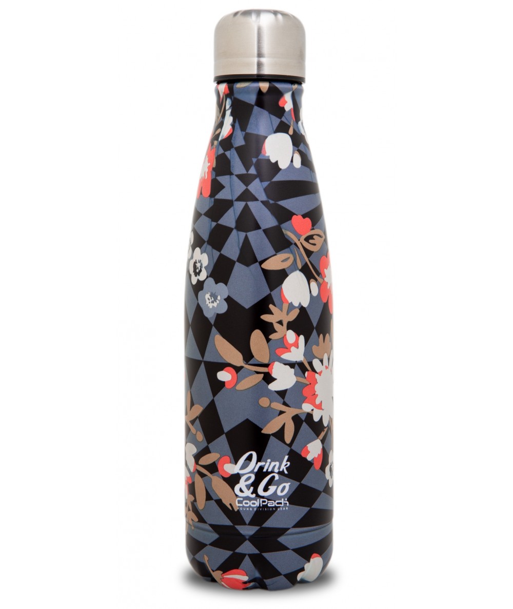 Butelka termiczna damska CoolPack 500ml VENICE szara w kwiaty metalowa