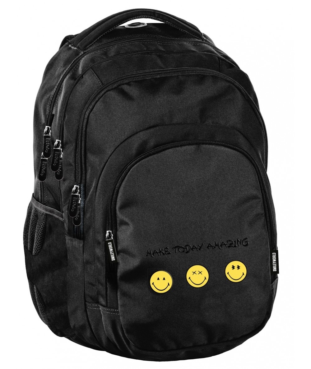 Plecak szkolny SMILEY WORLD czarny z emotkami PASO BeUniq