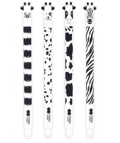 Długopis wymazywalny Happy Color Black&White zwierzaki niebieski 0,5mm MIX