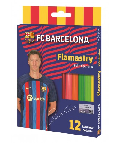 Flamastry FC BARCELONA okrągłe szkolne 12 kolorów ASTRA MIX
