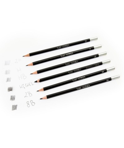 Ołówki artystyczne z węglem zestaw 6 el. KIDEA szkolne