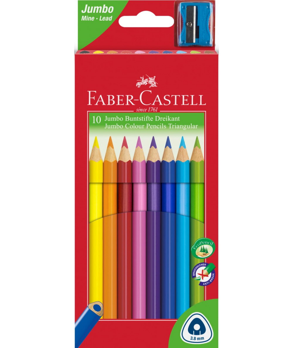 Kredki trójkątne JUMBO Faber-Castell 10 kolorów + temperówka gratis