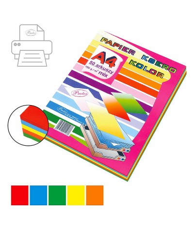Papier ksero A4 160g/m2 GRUBY kolorowy 50 ark. 5 kolorów Protos