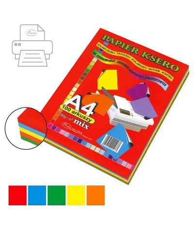 Papier ksero kolorowy A4 80g/m2 100 ark. 5 kolorów Protos