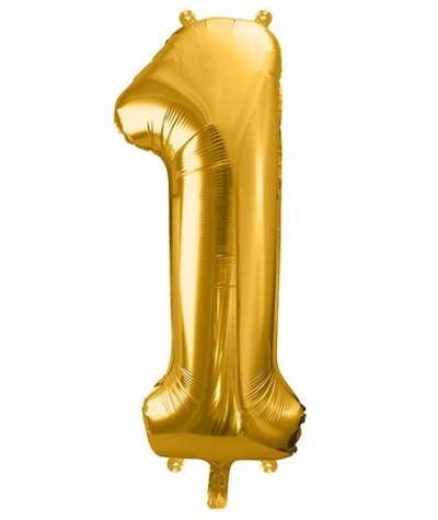 Balon CYFRA 1 ZŁOTA foliowy na hel na urodziny 86cm Party Deco