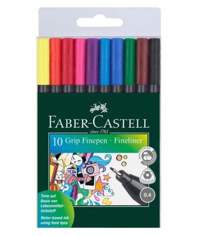 Cienkopisy FABER-CASTELL GRIP 10 kolorów 0,4mm precyzyjne