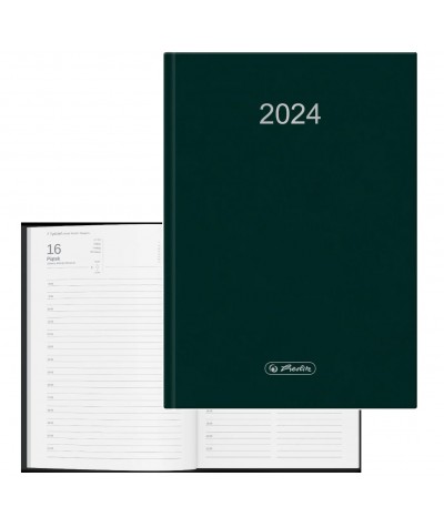 zielony kalendarz dzienny A5 terminarz biurowy HERLITZ planer terminarz szefa elegancki 2024