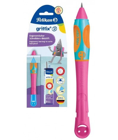 Ołówek GRIFFIX 2 dla leworęcznych do nauki pisania HB RÓŻOWY PELIKAN Lovely Pink