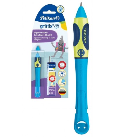 Ołówek GRIFFIX 2 ergonomiczny dla praworęcznych HB NIEBIESKI PELIKAN Neon Blue