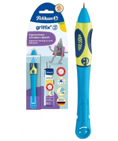 Ołówek GRIFFIX 2 ergonomiczny dla leworęcznych HB NIEBIESKI PELIKAN Neon Blue