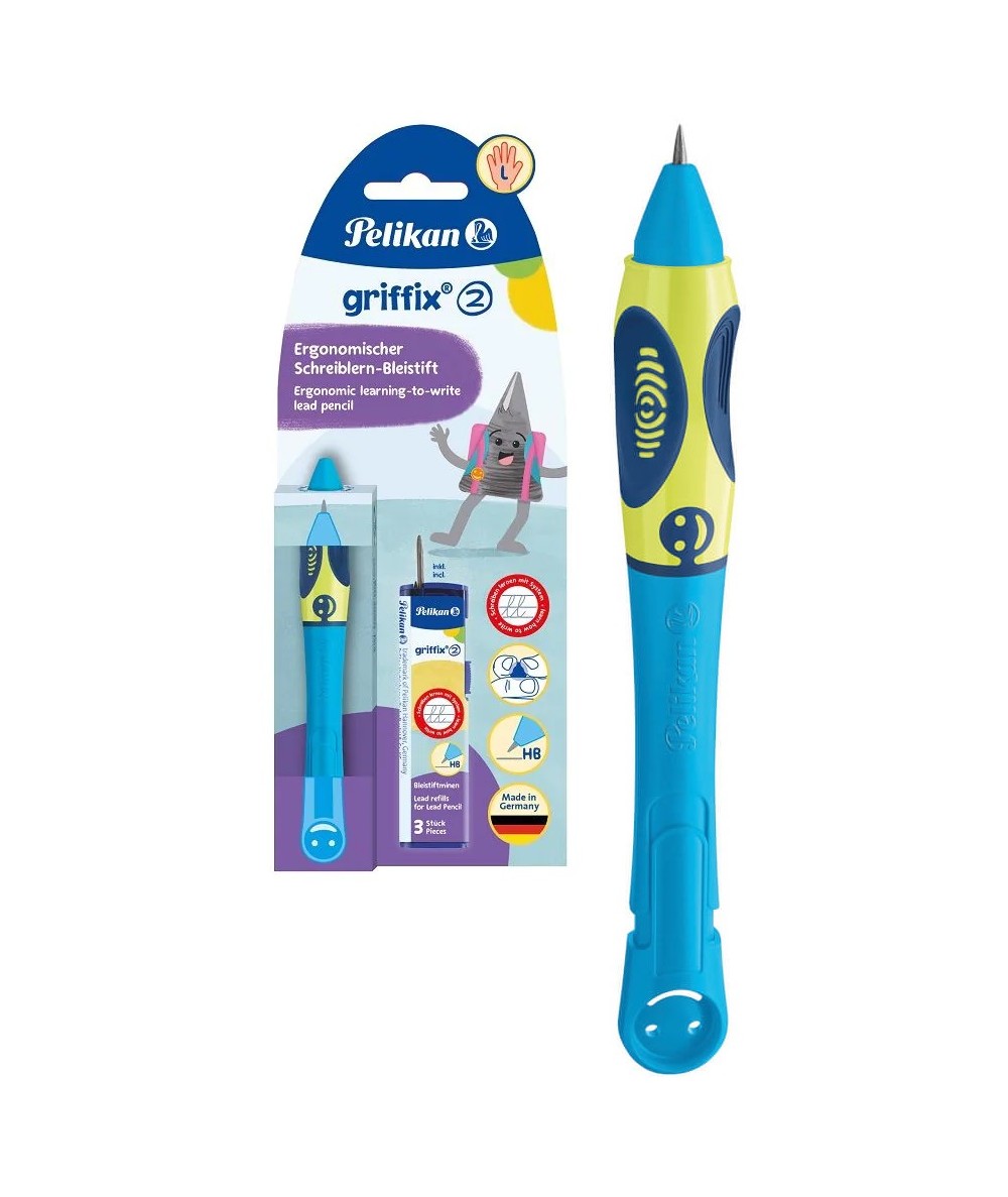 Ołówek GRIFFIX 2 ergonomiczny dla leworęcznych HB NIEBIESKI PELIKAN Neon Blue