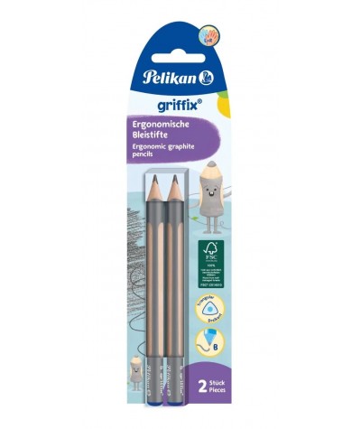 Ołówki do nauki pisania B GRIFFIX 2 sztuki dla dzieci Pelikan