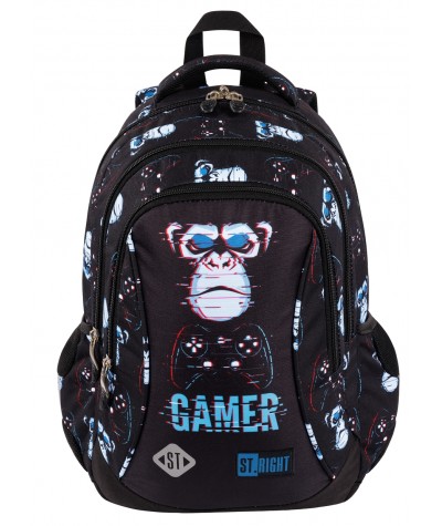 Plecak szkolny dla dzieci ST.RIGHT BLUE GAMER małpa i pad czarny BP26
