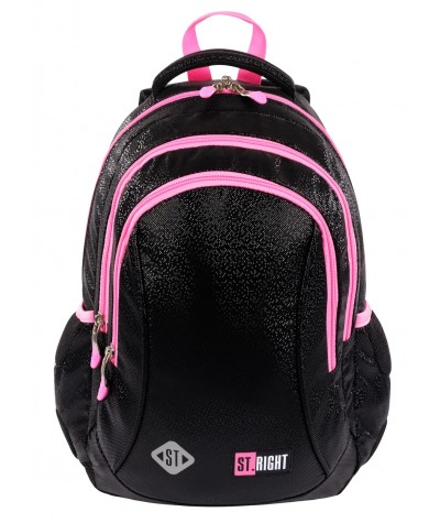 Czarny plecak szkolny dla dziewczynki ST.RIGHT BLACK GLITTER 1 klasa BP26