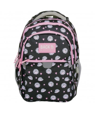 Plecak wczesnoszkolny  dla dziewczynki w jeżyki czarno różowy w serduszka