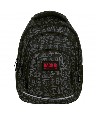 Czarny plecak dla chłopaka chińskie litery Backup 4 kieszenie PLB6A55