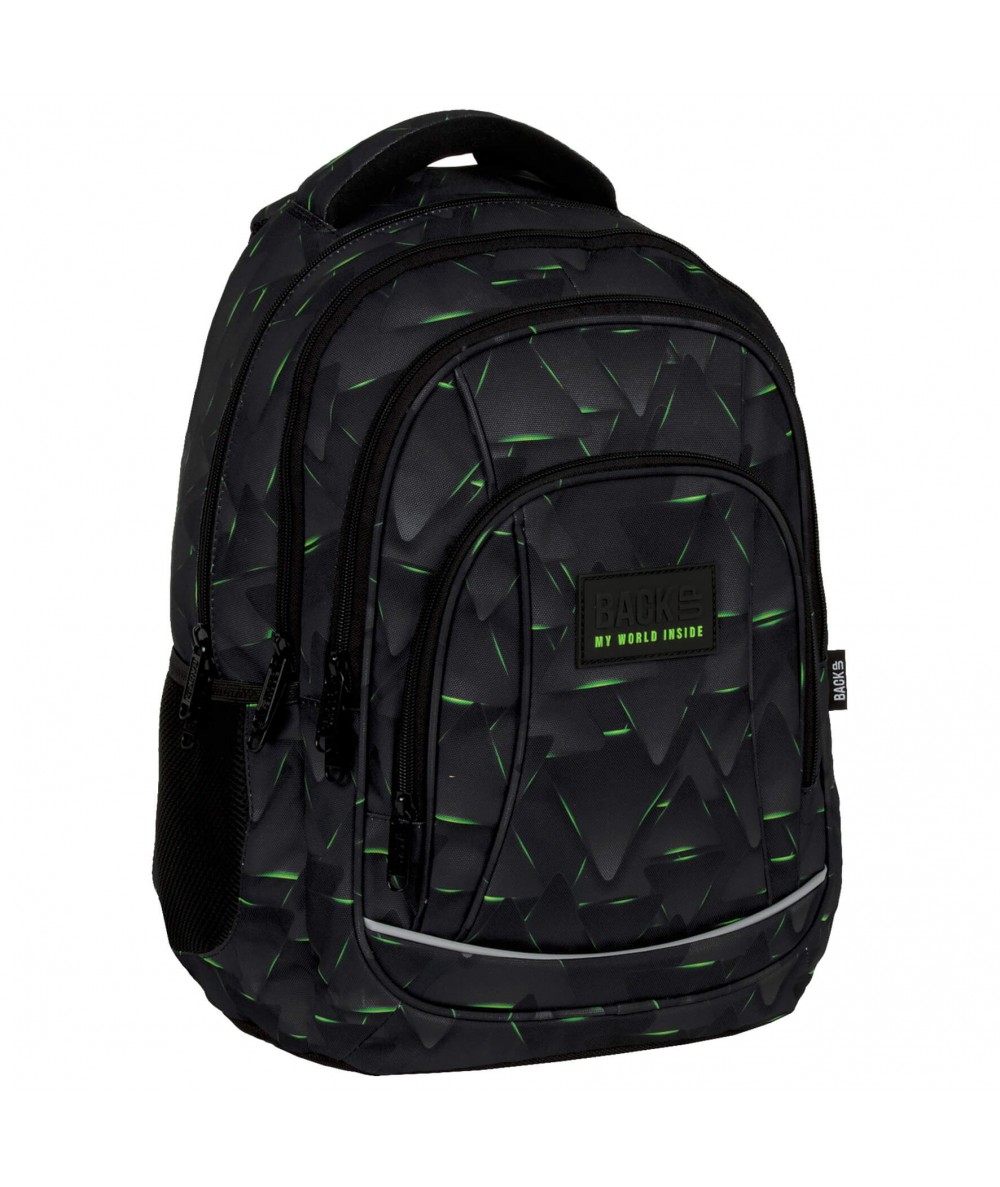 Plecak szkolny czarny w trójkąty zielone BACKUP