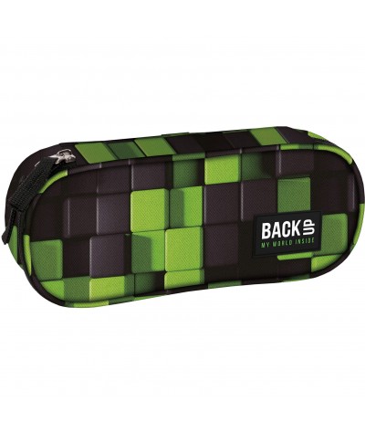 Piórnik w bloczki 3D kwadraty zielono-czarny BackUP
