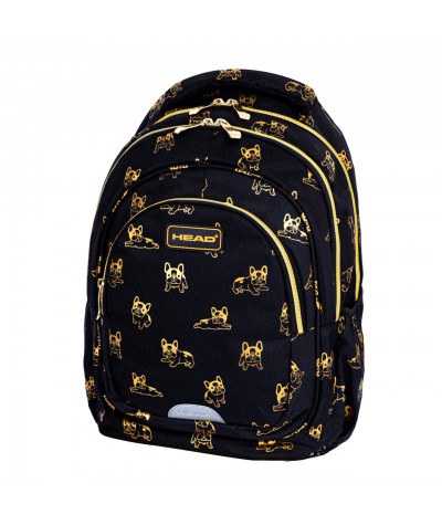 czarny plecak z złotymi zamkami do klasy 1, 2, 3 head