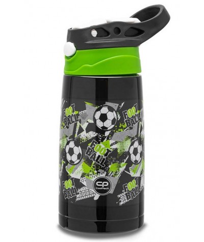 Termos 350ml dla chłopca piłka nożna butelka metalowa CoolPack czarny zielony LET'S GOL BONO  z wygodnym zamykaniem