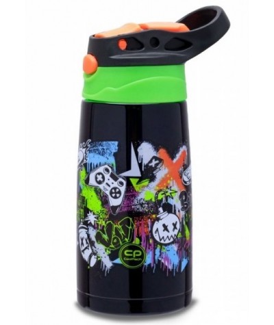 Butelka termiczna bidon graffiti czarny z ustnikiem i uchwytem Z10673