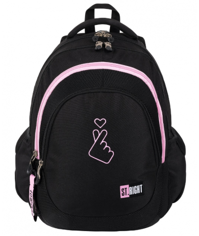 czarny plecak do szkoły z różowym zamkiem stRight do klasy 4 5 6 7 dla dziewczyny