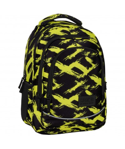 Czarny Plecak dla nastolatka w limonkowe wzory NEON BackUP X54 pojemny 26L
