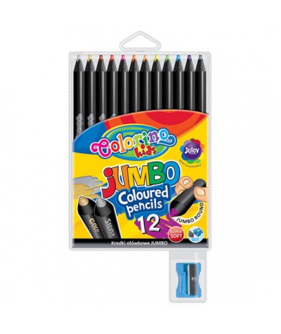 Grube czarne Kredki JUMBO ołówkowe miękkie Colorino 12 kolorów + temperówka