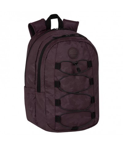 Plecak szkolny w moro TROPPER CoolPack Burgundy z sznurkami gumowymi na przedniej kieszeni