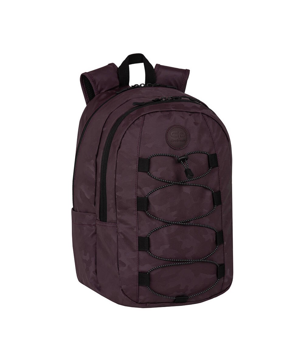 Plecak szkolny w moro TROPPER CoolPack Burgundy z sznurkami gumowymi na przedniej kieszeni