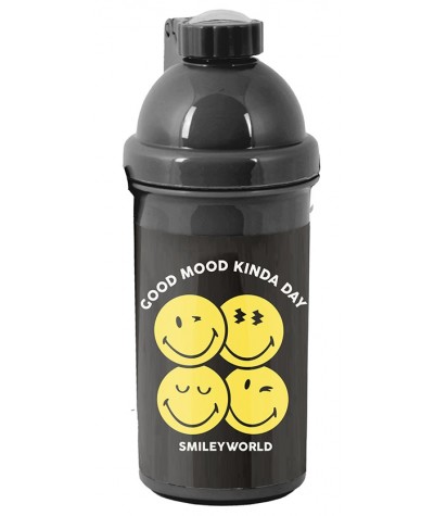 Bidon dla dziecka czarny z emotkami SMILEY WORLD Paso 500ml BPA FREE do 1 klasy