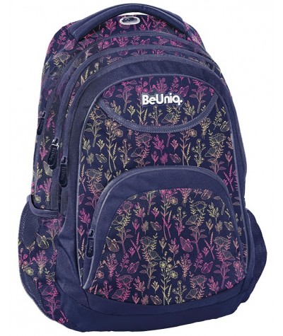Plecak szkolny PASO granatowy w kwiatuszki i motylki dla dziewczyny