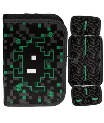 Piórnik dla chłopca rozkładany zielony w piksele gra GAME ARCADE PASO bez wyposażenia