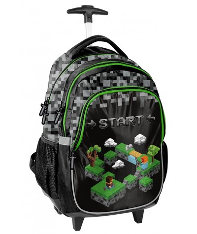 Czarny Plecak na kółkach w piksele GAME Minecraft do klas 1-3 PASO chłopięcy