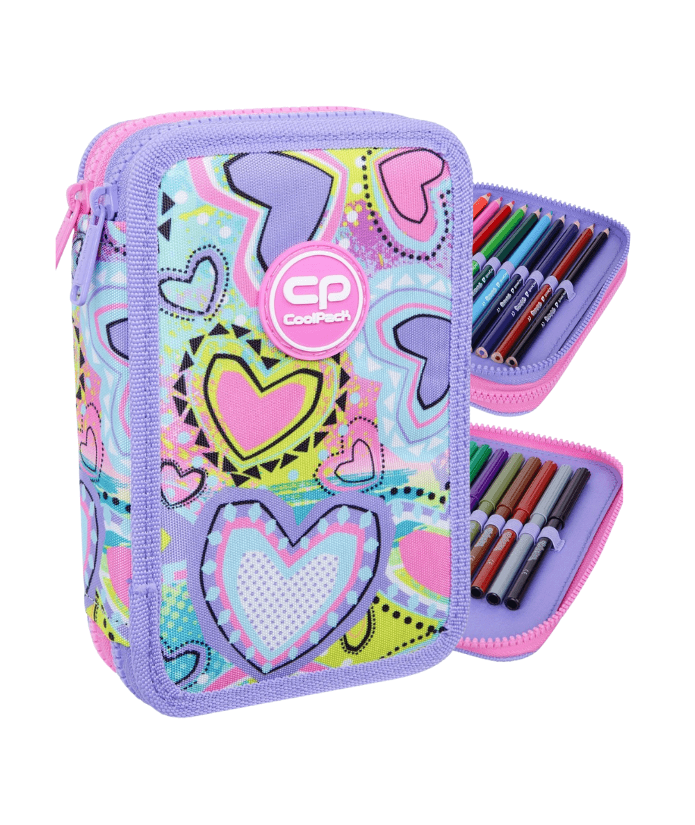 Pastelowy Piórnik z wyposażeniem serca CoolPack CP JUMPER 2 PASTEL HEARTS 2-komorowy