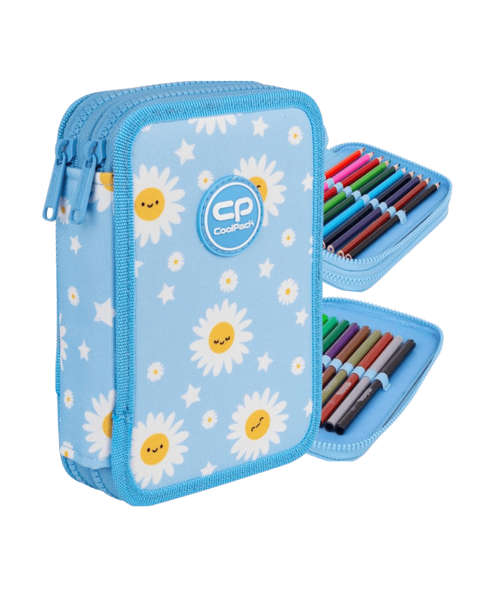 Piórnik dwukomorowy w kwiaty stokrotki CoolPack CP JUMPER 2 DAISY SUN z wyposażeniem