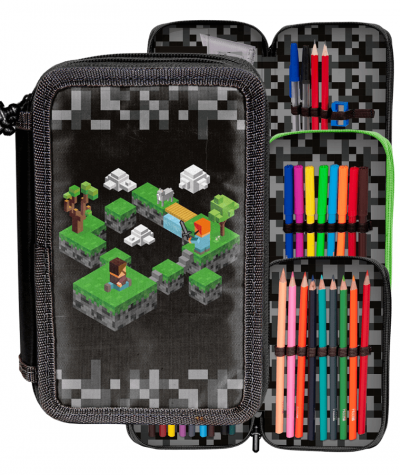 Piórnik trzykomorowy GAME dla fana Minecrafta z wyposażeniem PASO 46el.