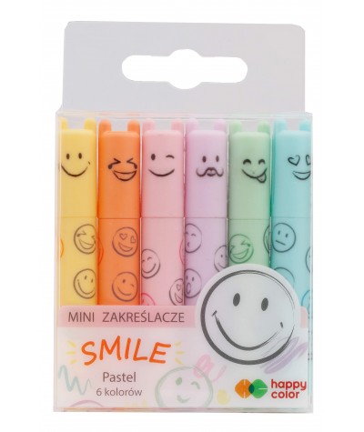 Mini Zakreślacze Happy Color pastelowe 6szt markery w buźki