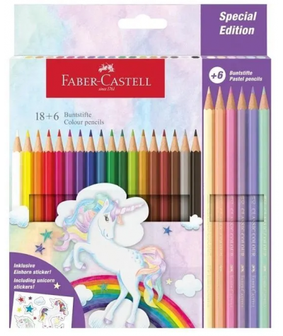 Kredki sześciokątne szkolne Faber-Castell 24 kol. w tym pastelowe JEDNOROŻEC Unicorn