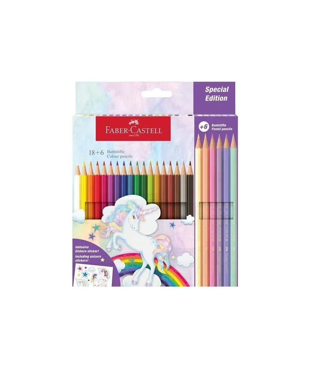 Kredki sześciokątne szkolne Faber-Castell 24 kol. w tym pastelowe JEDNOROŻEC Unicorn